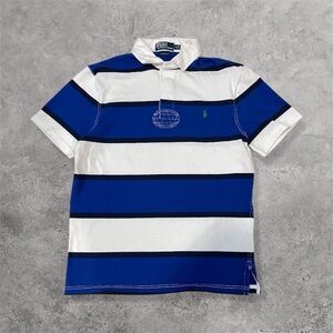 Polo Ralph Lauren Tee Shirt Blue and White T button up Men’s Medium